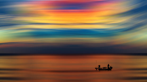 夕阳下的渔船图片素材免费下载