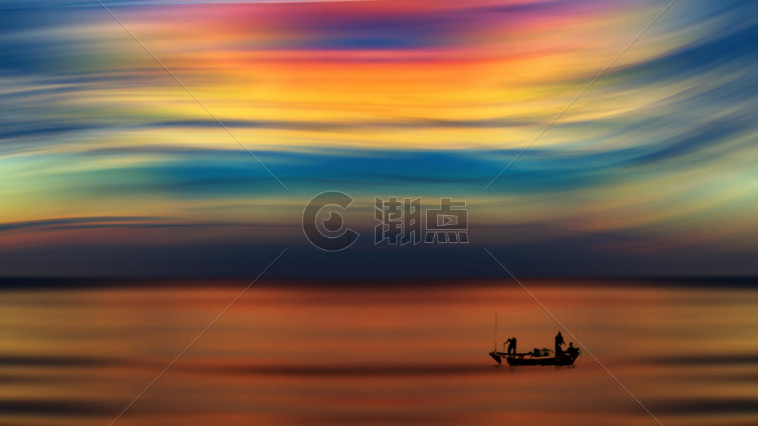 夕阳下的渔船图片素材免费下载