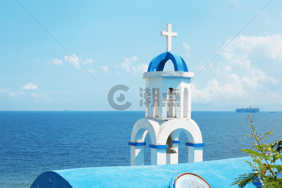 希腊爱琴海的教堂图片素材免费下载