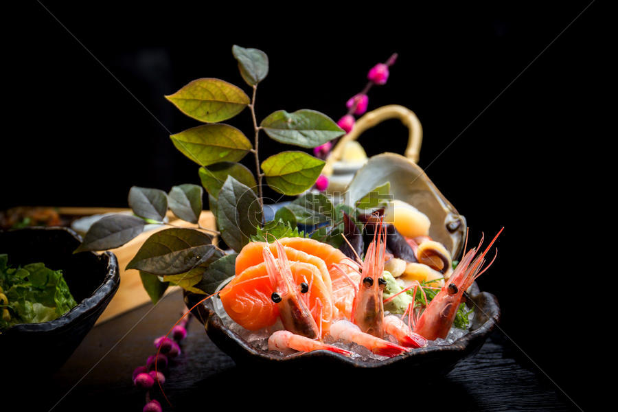 日本料理甜虾三文鱼刺身拼盘图片素材免费下载