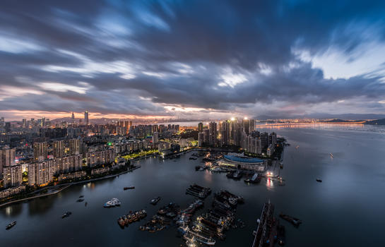 黎明前的深圳湾城市风光图片素材免费下载
