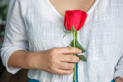 浪漫七夕手握玫瑰的少女图片素材免费下载