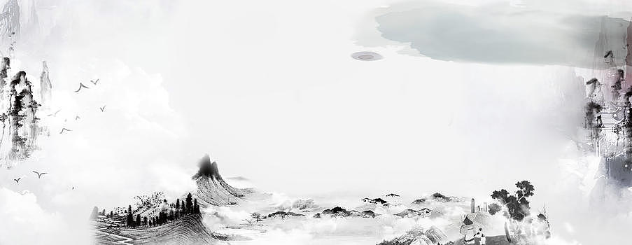 中国风绘画美景灰色云朵banner图片素材免费下载