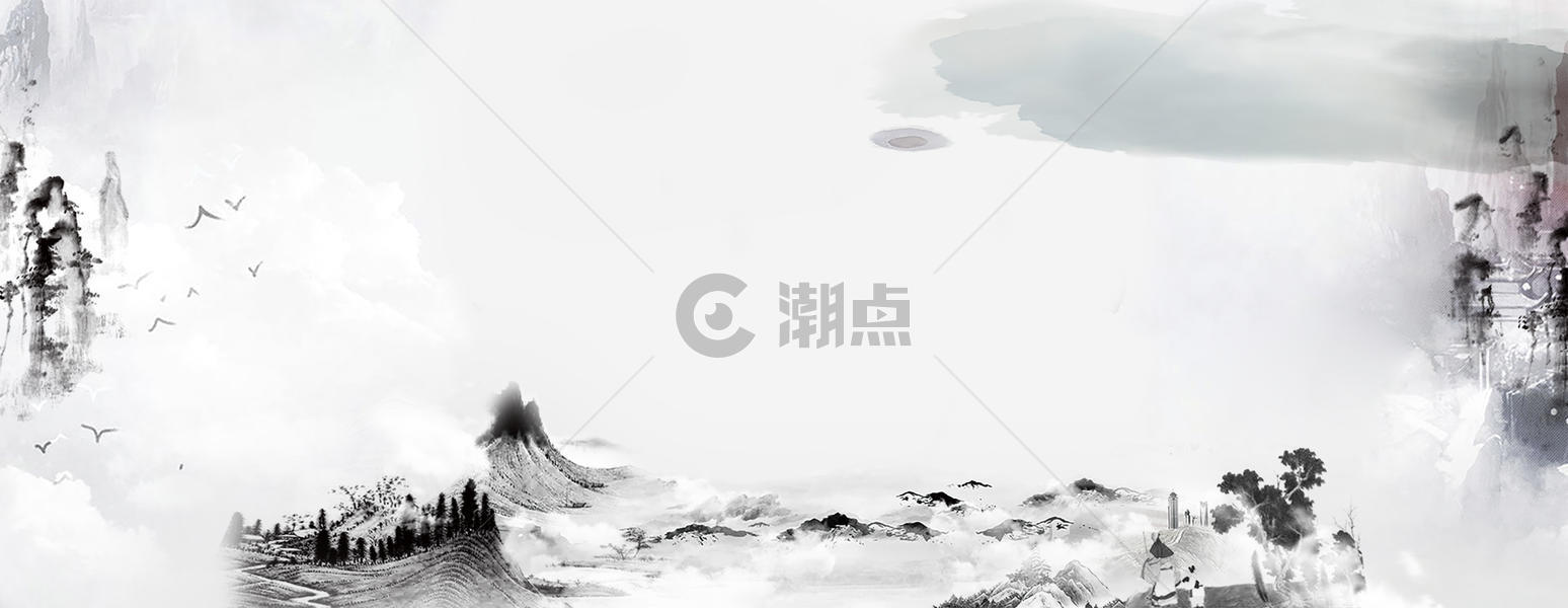 中国风绘画美景灰色云朵banner图片素材免费下载