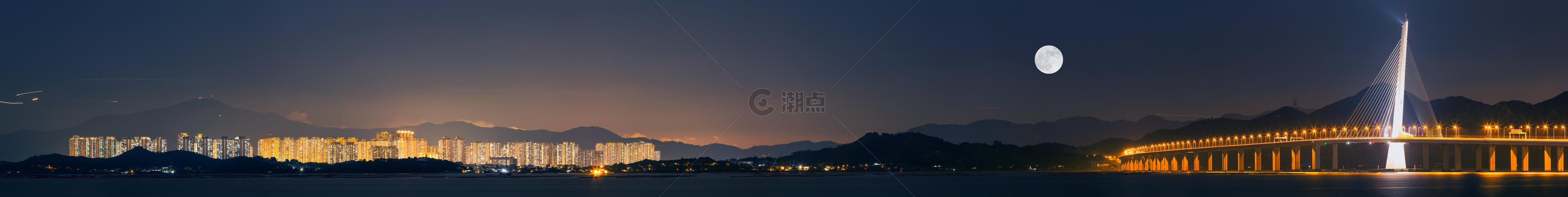 深圳湾跨海大桥城市风光夜景全景图图片素材免费下载