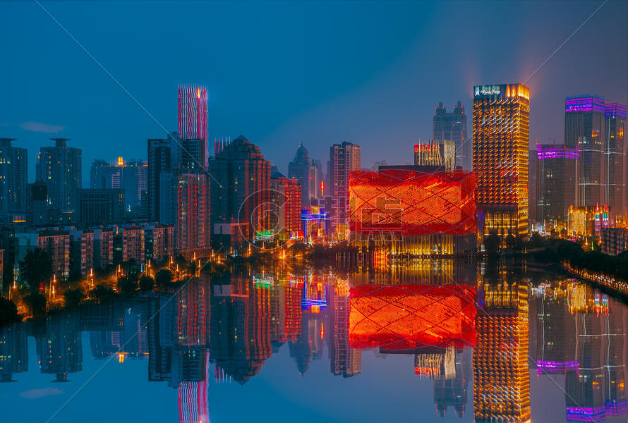 武汉城市夜景万达汉秀红灯笼图片素材免费下载