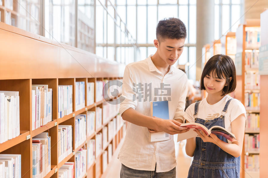 大学男女同学图书馆学习图片素材免费下载