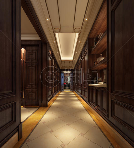 古典走廊室内设计效果图图片素材免费下载