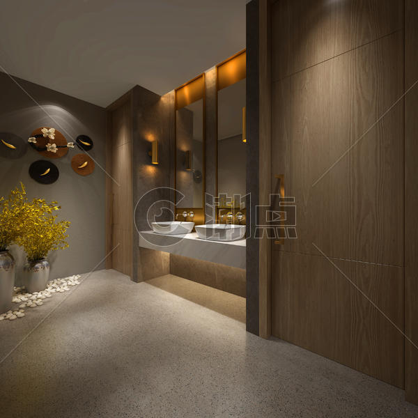 新中式古典卫生间室内设计效果图图片素材免费下载