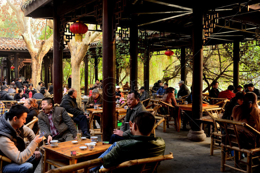 成都人民公园内的传统茶馆图片素材免费下载