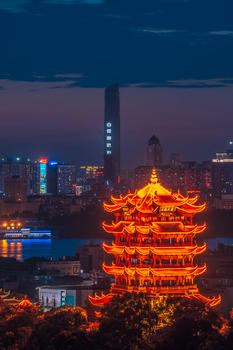 武汉城市夜景黄鹤楼武汉中心图片素材免费下载