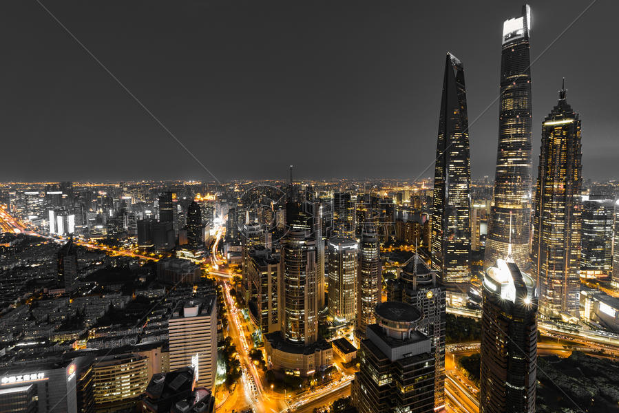 现代城市上海傍晚夜景图片素材免费下载