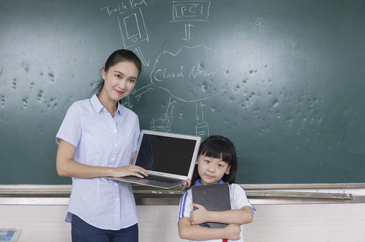女老师和女同学在学校用电子产品上课图片素材免费下载