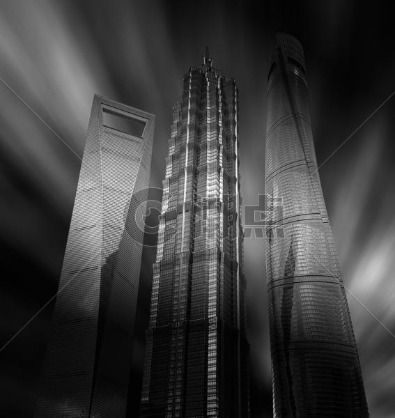 黑白创意上海最高建筑三件套图片素材免费下载