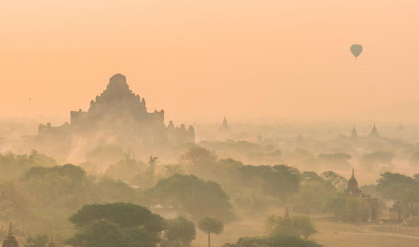 缅甸佛塔日出热气球图片素材免费下载