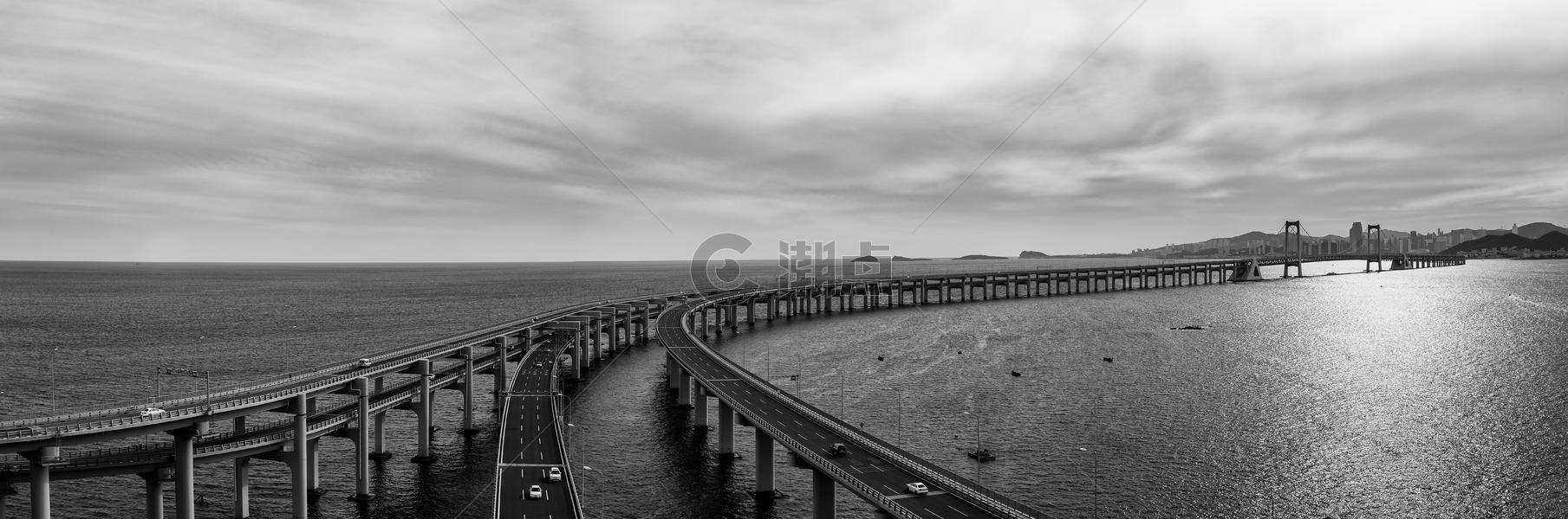 黑白星海湾跨海大桥图片素材免费下载