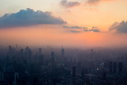 中国现代城市上海夕阳景色图片素材免费下载