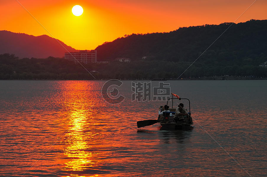 西湖夕阳游船图片素材免费下载