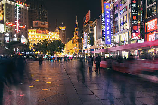 上海南京路商业步行街夜景图片素材免费下载