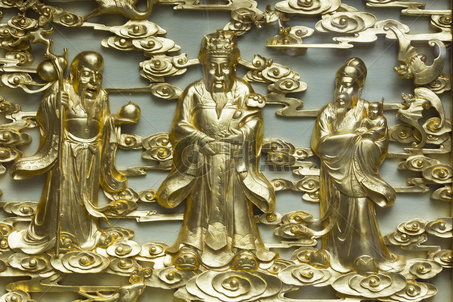 福禄寿的黄金雕刻图片素材免费下载