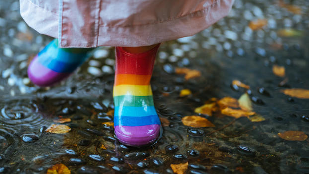 下雨天穿雨鞋的小朋友玩水图片素材免费下载