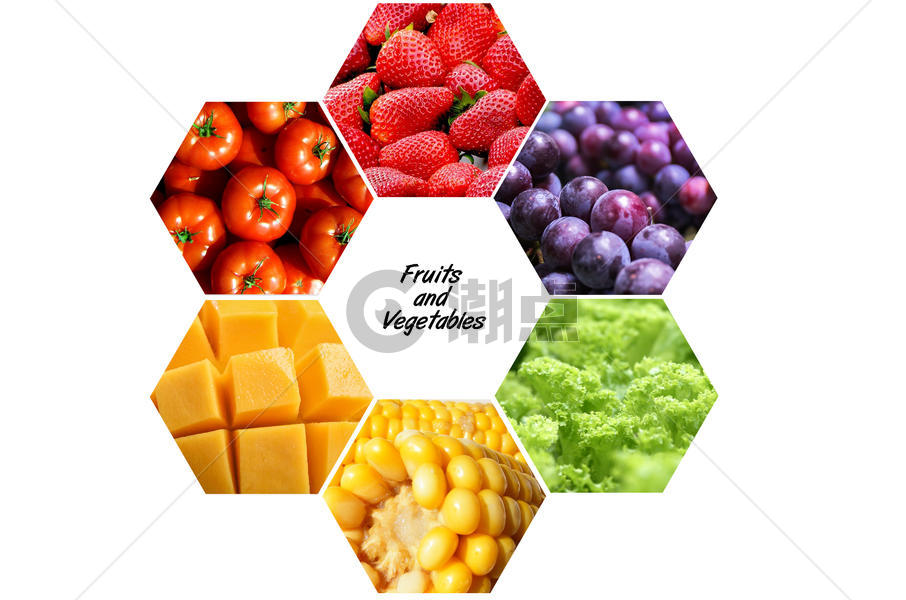 水果和蔬菜拼接的色彩图图片素材免费下载