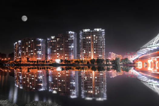 城市月圆夜色图片素材免费下载