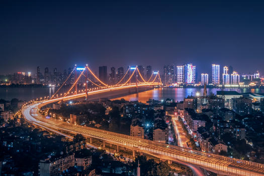 武汉鹦鹉洲长江大桥夜景图片素材免费下载