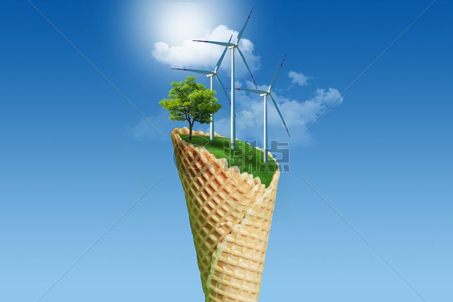 甜筒上的草地和电力风车图片素材免费下载