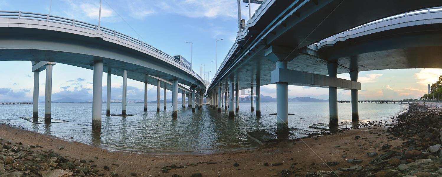日落时候的深圳湾大桥图片素材免费下载