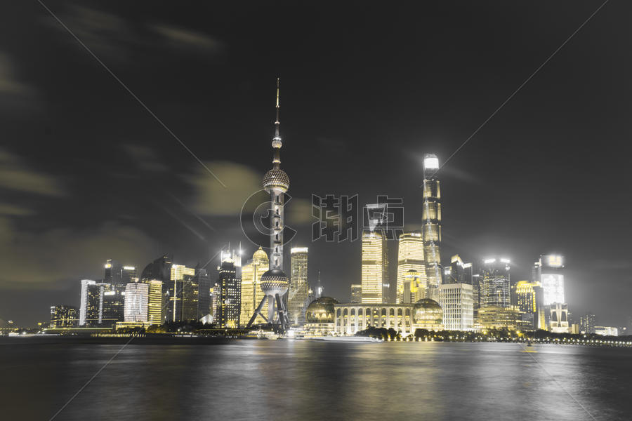 城市建筑风光黑金系上海外滩夜景图片素材免费下载