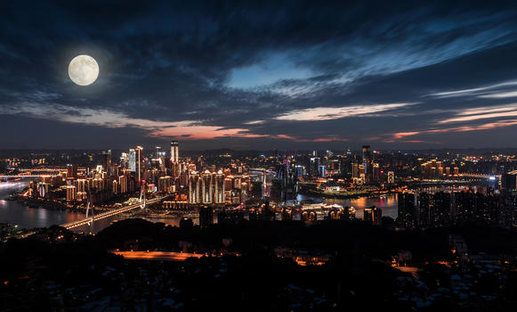 重庆中秋城市圆月背景图片素材免费下载