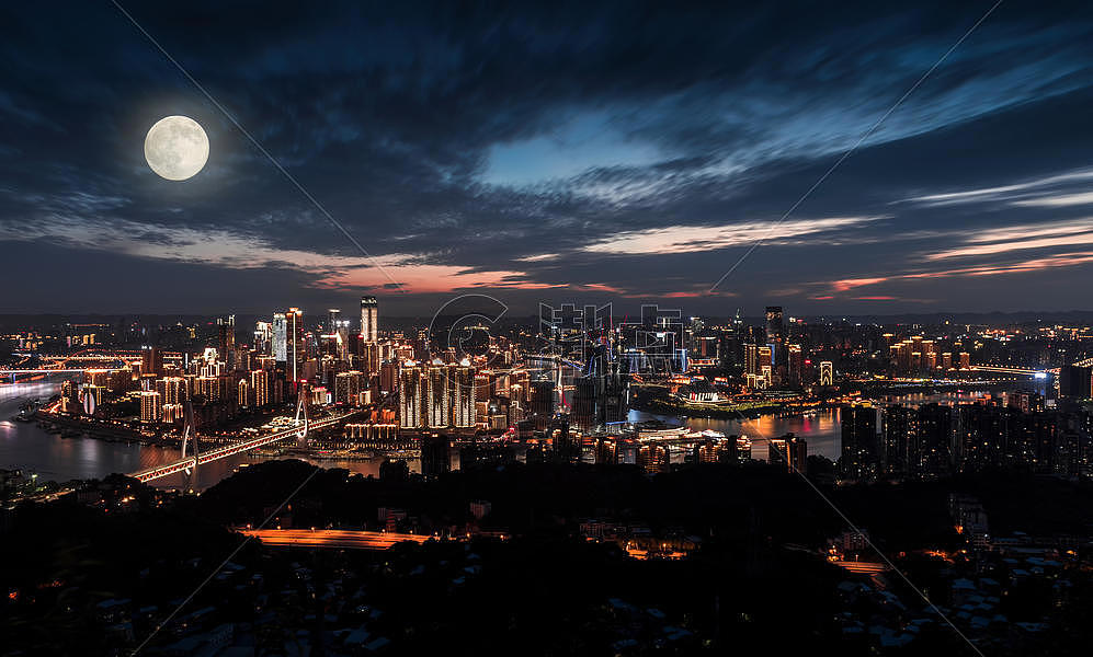重庆中秋城市圆月背景图片素材免费下载