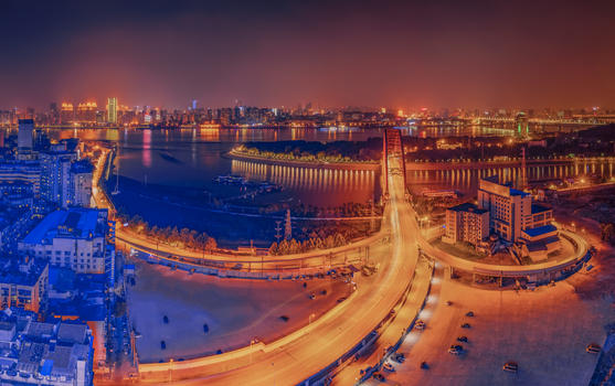 武汉晴川桥夜景全貌图片素材免费下载