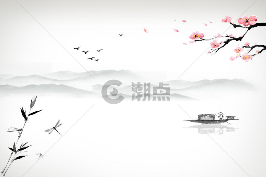 中国风水墨江边背景图片素材免费下载