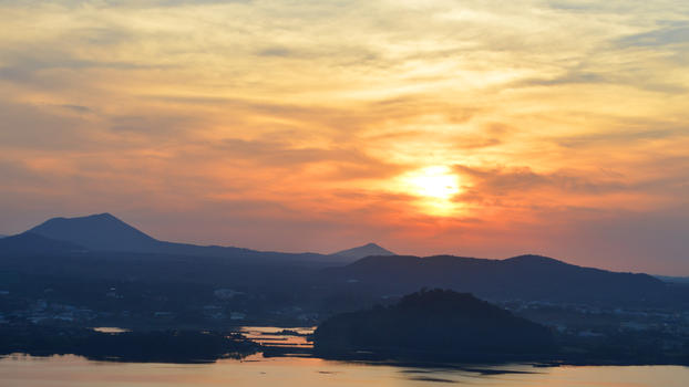 韩国城山日出峰观景台观日落图片素材免费下载