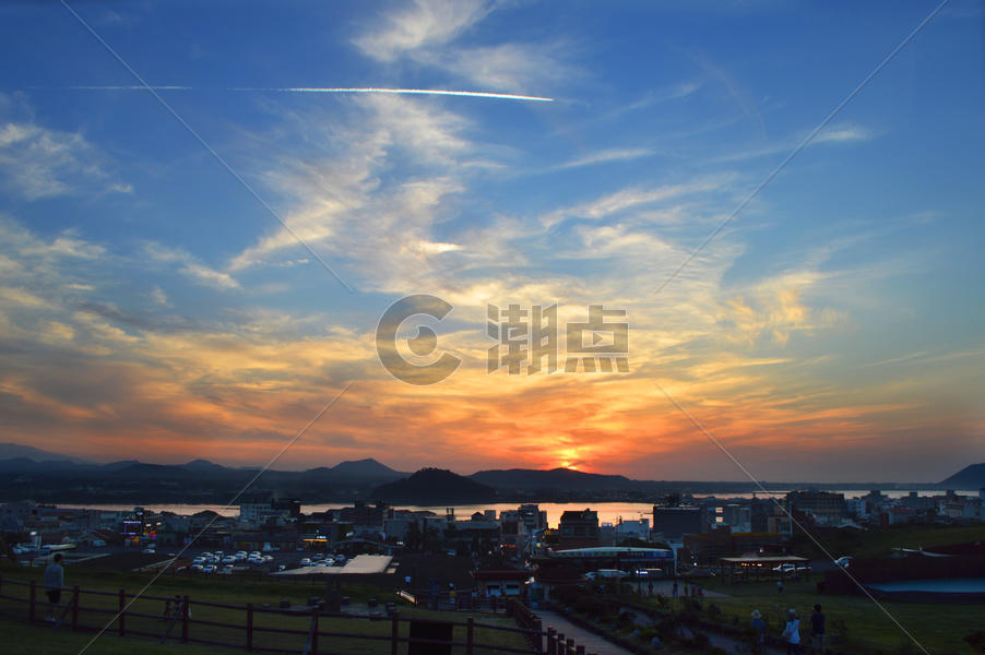 韩国城山日出峰观景台观日落图片素材免费下载