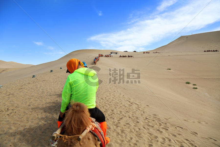 敦煌鸣沙山驼队行驶沙漠中图片素材免费下载