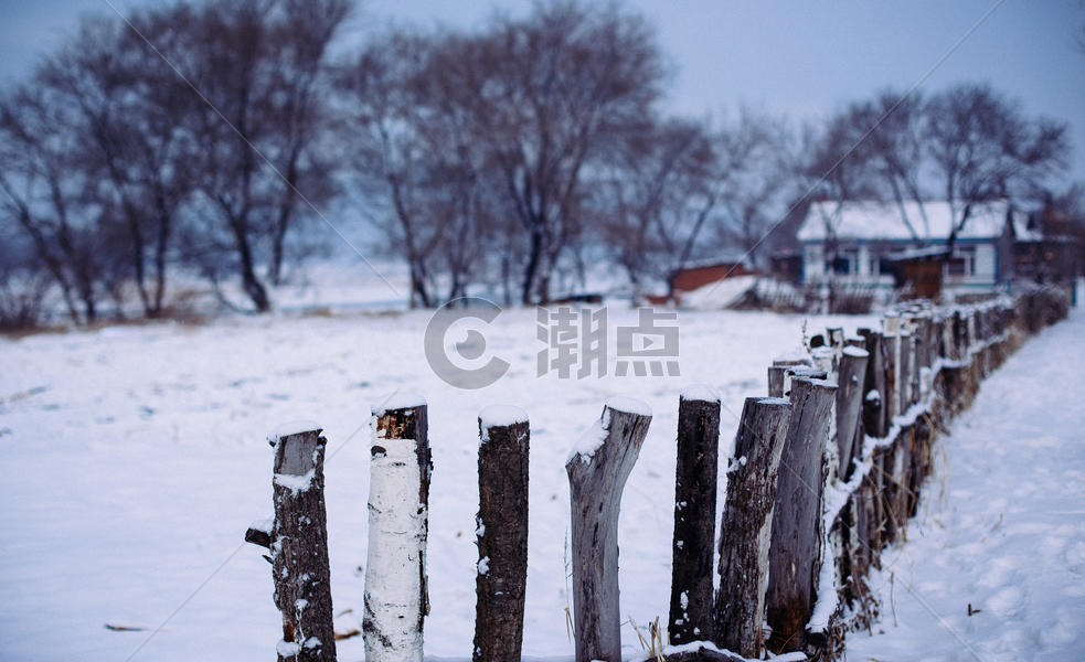 冬天美丽的雪景木篱笆图片素材免费下载