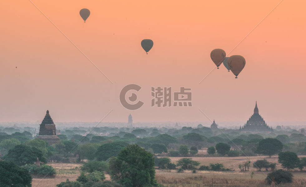 缅甸佛塔与热气球图片素材免费下载