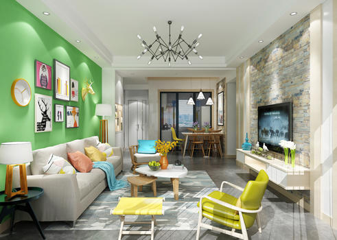色彩艳丽的客厅效果图图片素材免费下载