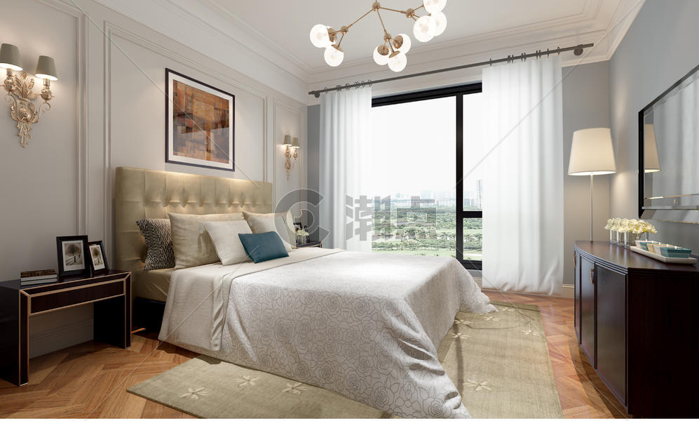 北欧风简洁卧室室内设计效果图图片素材免费下载