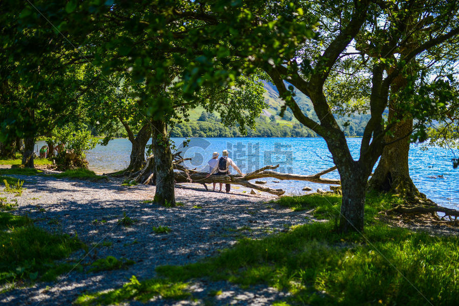 在森林覆盖的英格兰湖区温德米尔湖畔休闲图片素材免费下载