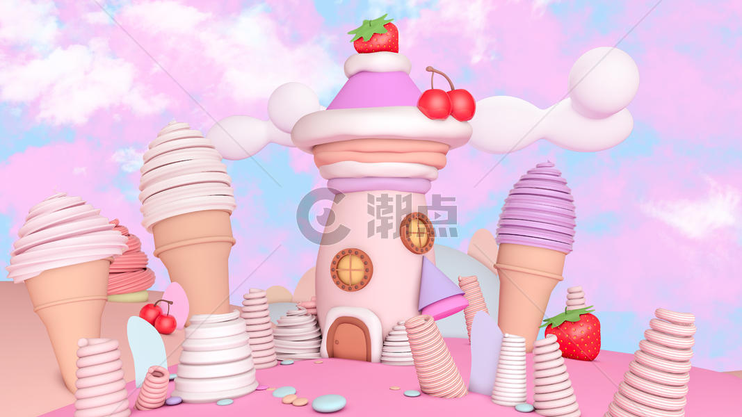 冰激凌梦幻甜美小屋创意图片素材免费下载