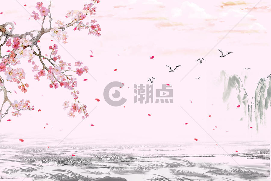 中国风水墨山水花鸟背景图片素材免费下载