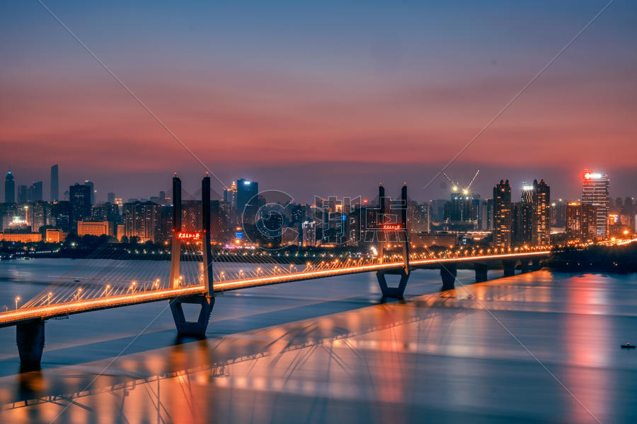 武汉长江二桥夜景图片素材免费下载