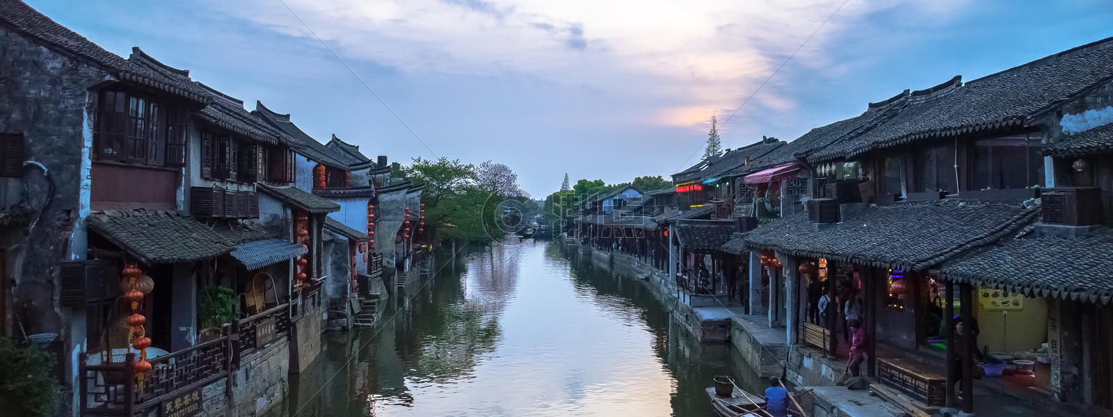 中国古建筑天空河流小桥图片素材免费下载