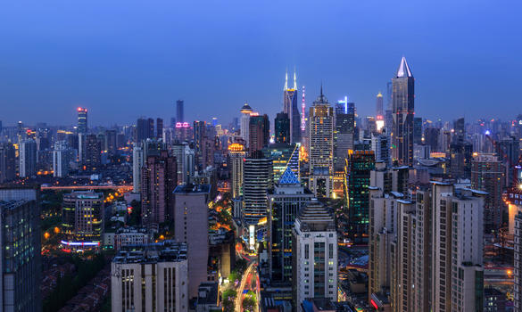 高楼林立的上海城市夜景风光图片素材免费下载