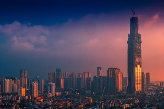 黄昏下的武汉城市风光图片素材免费下载