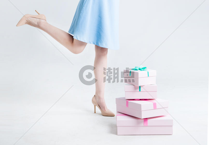 粉色礼品盒与购物女性图片素材免费下载